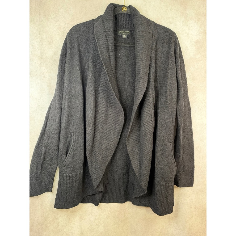 Barefoot Dreams Cardigan Women L/XL Black CozyChic Lite Shawl Collar 452